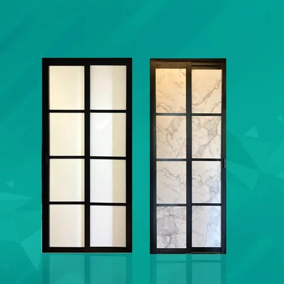 Black Frame Slide and Swing Toilet Door