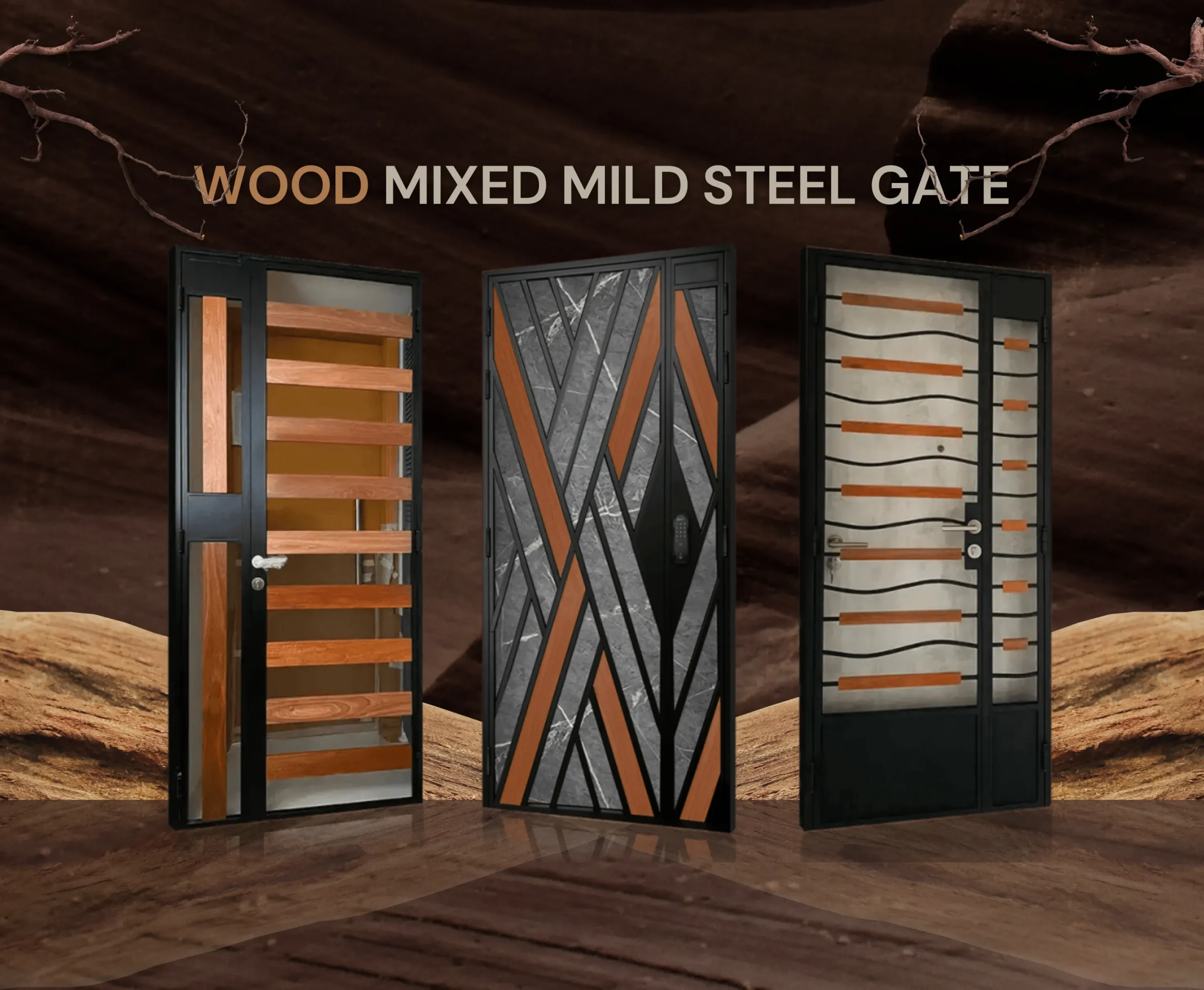wood mixed mild steel gate supplier